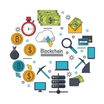 Blockchain and bitcoin 스톡 일러스트