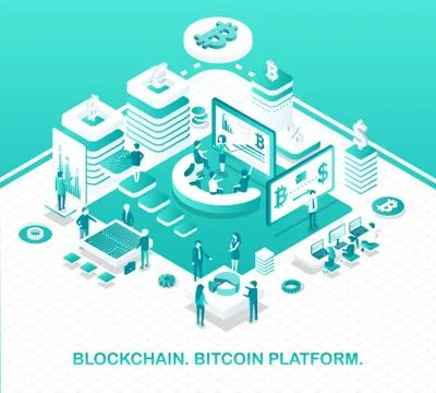 Blockchain and Bitcoin Platform Operation Model Stock Illustration