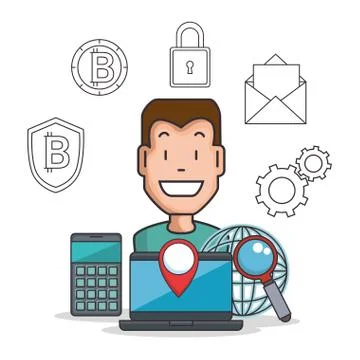 Blockchain and bitcoin technology concept Illustrazione stock