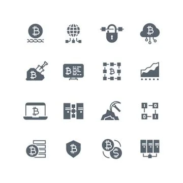 Blockchain and cryptocurrency mining vector icons. Decentralized transaction イラスト素材