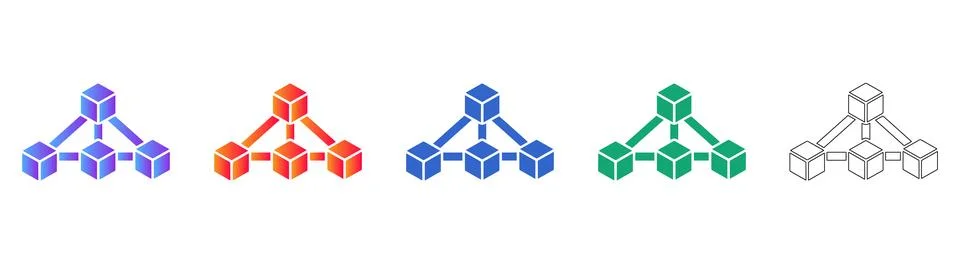 Blockchain and Distributed Network Icon Set Stock Illustration