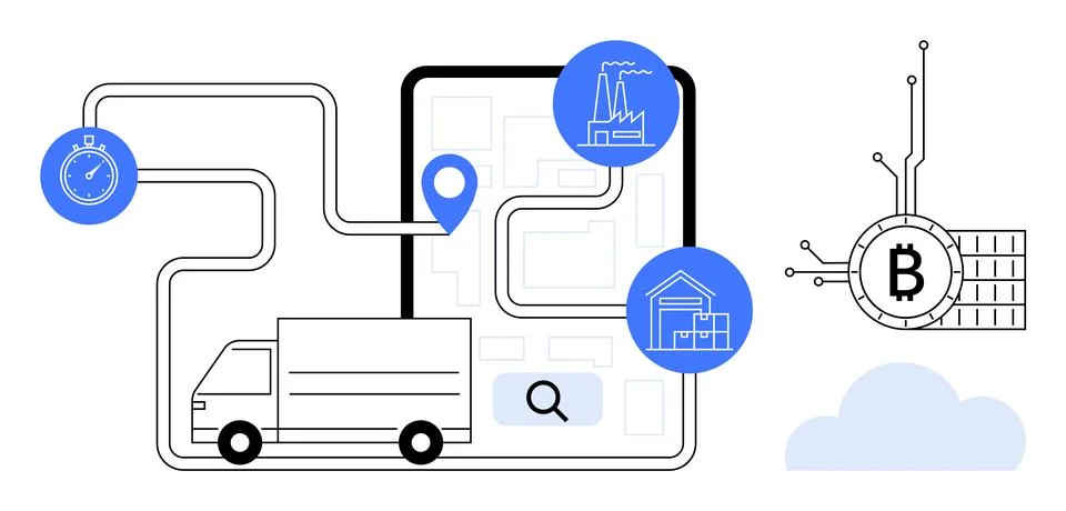 Blockchain and Logistics Integration Vector with Digital Supply Chain Element Stockillustratie