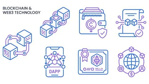 Blockchain and web3 decentralized technology icon set with blockchain, securi Stock Illustration