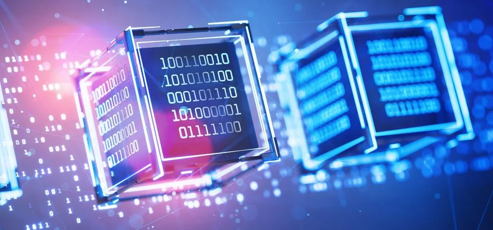 Blockchain. Artificial Intelligence. Abstract technical background. Data bl.. Stock Illustration