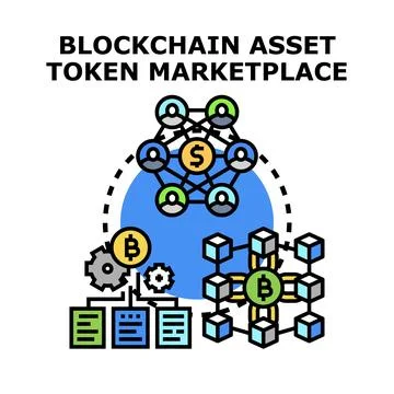 Blockchain asset token marketplace distributed network concept Stock Illustration