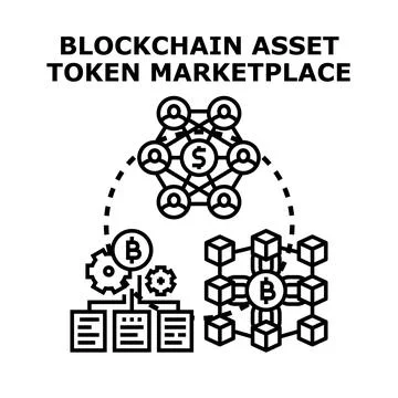 Blockchain asset token marketplace distributed network concept Stock Illustration