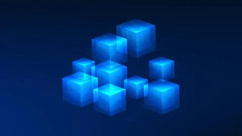 Blockchain background cubic blocks with digital code numbers, representing .. Stock Illustration
