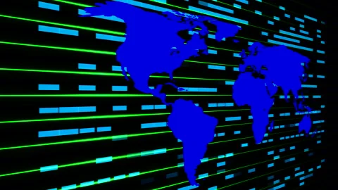 Blockchain on background of stylized Earth continents  Stock Footage 249072344