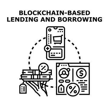 Blockchain based lending and borrowing using modern digital apps Stock Illustration
