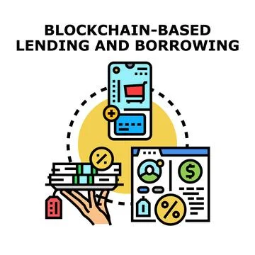 Blockchain based lending and borrowing using modern digital apps Stock Illustration