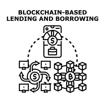 Blockchain based lending and borrowing financial technology concept Stock Illustration