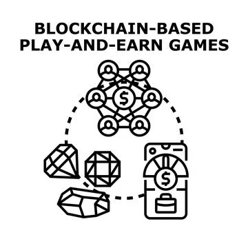 Blockchain based play and earn games concept Stock Illustration