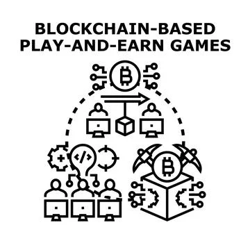Blockchain based play and earn games concept vector Stock Illustration