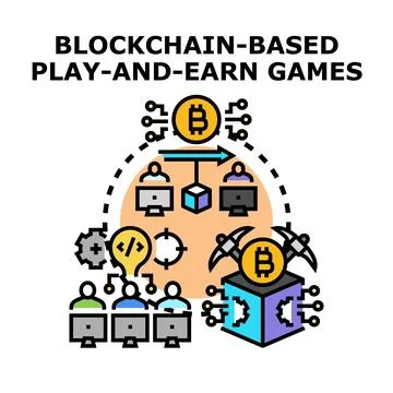 Blockchain based play and earn games concept vector Stock Illustration
