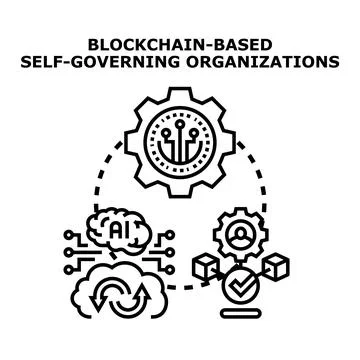 Blockchain based self governing organizations developing decentralized system Stock Illustration