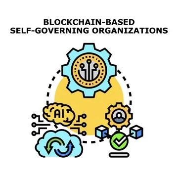 Blockchain based self governing organizations developing decentralized system Stock Illustration