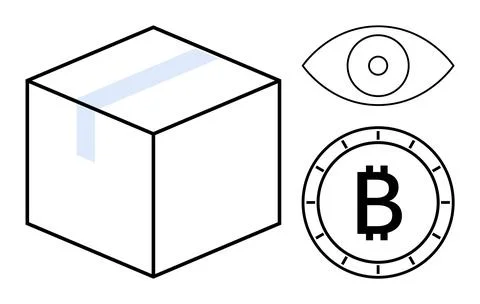 Blockchain-Based Supply Chain Concept with Bitcoin, Box, and Surveillance E.. Ilustración de archivo