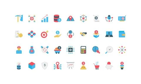 Blockchain, bitcoin and data mining, fintech security, crypto coins color icon イラスト素材