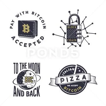 Blockchain, bitcoin, crypto currencies emblems and concepts set . Digital assets Stock Illustration