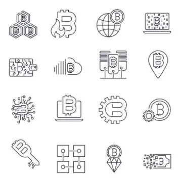Blockchain, Bitcoin, Cryptocurrency icons set. Bitcoin and blockchain technol Illustrazione stock
