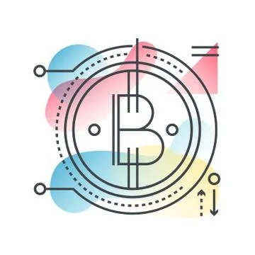 Blockchain bitcoin vector concept in trendy line with gradient flat color. Stock Illustration