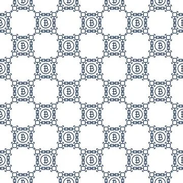 Blockchain with Bitcoin vector Decentralized Cryptocurrency thin line seaml.. 스톡 일러스트