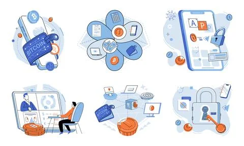 Blockchain. Blockchain ensures integrity and immutability information stored Illustrazione stock