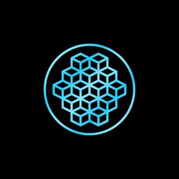 Blockchain Blocks in circle vector blue icon. Block-chain line round symbol Stock Illustration