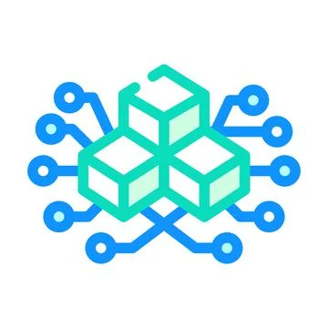 Blockchain blocks color icon vector illustration line Stock Illustration
