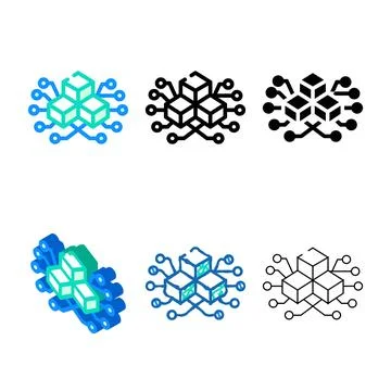 Blockchain blocks color icon vector multistyle line 库存插图