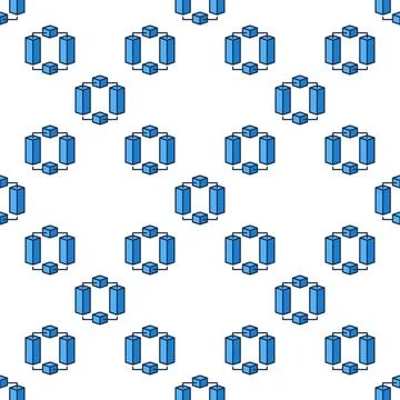 Blockchain Blocks vector blue seamless pattern. Block Chain Network backgroun Stock Illustration