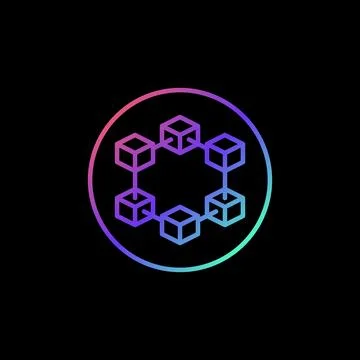 Blockchain Blocks vector line colored round icon. Circle with Block symbol 스톡 일러스트