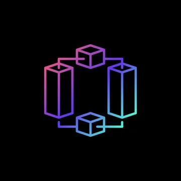 Blockchain Blocks vector line colored icon. Block Chain Network symbol 库存插图