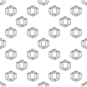 Blockchain Blocks vector thin line seamless pattern or linear background Stock Illustration
