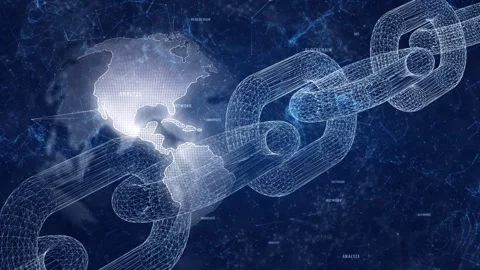 Blockchain chain animation on digital background Stock Footage 334079615