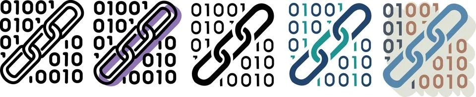 Blockchain chain binary code icon set Stock Illustration