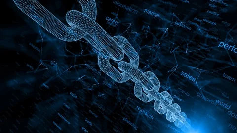 Blockchain chain with business word cloud animation Vídeo Stock 126065379