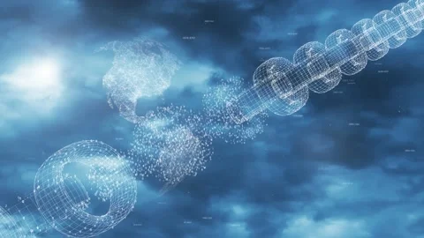 Blockchain chain motion on blue clouds time lapse background Stock-Footage 231908416