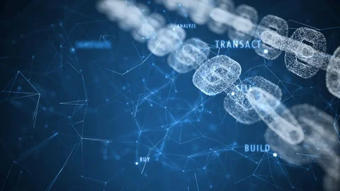 Blockchain chains rotation on business background Stock Footage 124172735