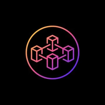 Blockchain in circle line colored icon. Block-Chain vector round sign 스톡 일러스트