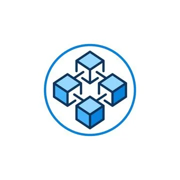 Blockchain in circle vector blue icon - 4 connected Blocks round symbol イラスト素材