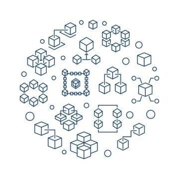 Blockchain circular vector line illustration on white background 库存插图