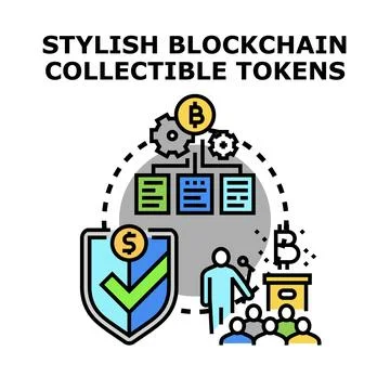 Blockchain collectible tokens technology development and transaction concept Stock Illustration