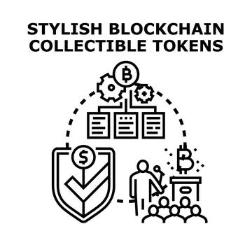 Blockchain collectible tokens technology development and transaction concept Stock Illustration