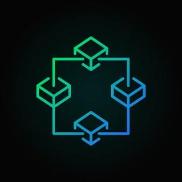 Blockchain colored outline vector icon. Block chain symbol 库存插图