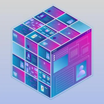 Blockchain concept art. Isometric digital block with cloud information base Stock Illustration