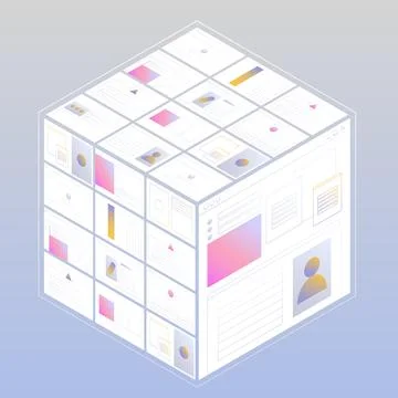 Blockchain concept art. Isometric digital block with cloud information base Stock Illustration