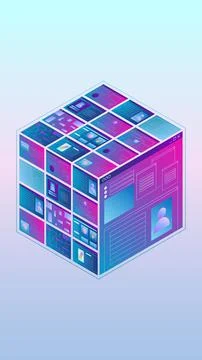 Blockchain concept art. Isometric digital block with cloud information base Stock Illustration