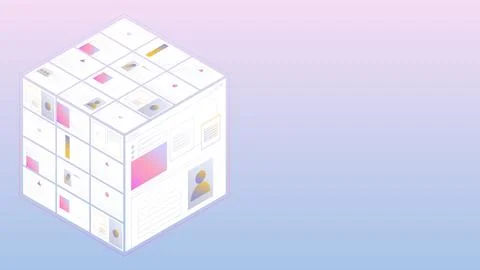 Blockchain concept banner. Isometric digital block with cloud information base Stock Illustration