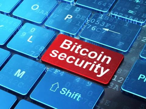 Blockchain concept: Bitcoin Security on computer keyboard background Stock Illustration